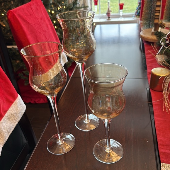 Set of 3 Long-stemmed Candle Holders with Iridescent Amber Finish- Beautiful! - Picture 4 of 7